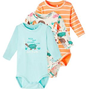 Name It Rompers L/æ - NbnOcean - 3-pack - Witkapgrijs - Name It - 68 - Romper L/S