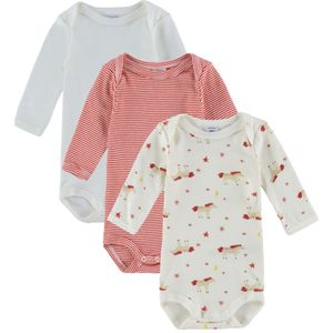 Petit Bateau Rompers l/s - 3-pack - Off White/Rood - Petit Bateau - 3 mnd - Romper L/S