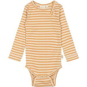 Petit Piao Romper l/s - Rib - Modaal - Zonnebloem/Off White - Petit Piao - 1 jaar (80) - Romper L/S