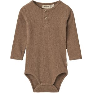 Wheat Romper l/s - Rib - Benny - Koffiemelange - Wheat - 62 - Romper L/S