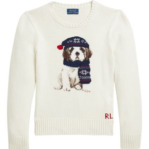 Polo Ralph Lauren Blouse - Wol - Wit m. Hondje - Polo Ralph Lauren - 7 jaar (122) - Shirts
