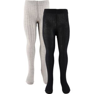 Minymo Panty's - 2-pack - Solid Rib - Zwart/Grijs Gevlekt - Minymo - 104/110 - Panty's