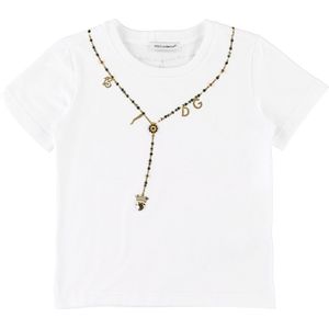 Dolce & Gabbana T-Shirt - Wit m. Kristallen - Dolce & Gabbana - 5 jaar (110) - T-Shirts