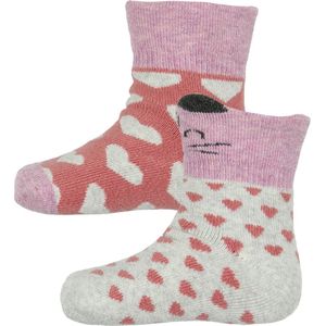 Melton Sokken - 2-pack - Grijs Gevlekt/Roze m. Katten/St - Melton - 15/16 - Sokken