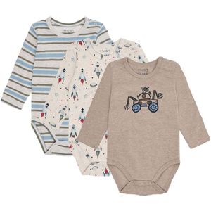 Hust and Claire Rompers l/s - 3-pack - Bertram Raket - Wheat Mel - Hust and Claire - 62 - Romper L/S