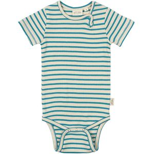 Petit Piao Romper s/s - Rib - Modaal - Turkoois/Dark Off White - Petit Piao - 56 - Romper S/S