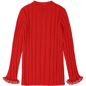 FUB Blouse - Rib - Gebreid - Wol - Signaal Rood - FUB - 100 - Shirts
