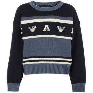 Emporio Armani Blouse - Gebreid - Mat Blauw/Navy/Wit - Emporio Armani - 6 jaar (116) - Shirts