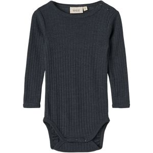 Wheat Romper l/s - Wol/Zijde - Rib - Liea - Navy - Wheat - 56 - Romper L/S