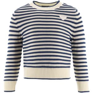 Emporio Armani Blouse - Gebreid - Wit/Blauw Gestreept - Emporio Armani - 7 jaar (122) - Shirts