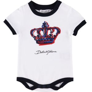 Dolce & Gabbana Romper s/s - Wit m. Kroon - Dolce & Gabbana - 12-18 mnd - Romper S/S