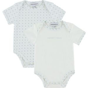 Emporio Armani Rompers s/s - 2-pack - Wit/Lichtblauw m. Logo's - Emporio Armani - 3 mnd - Romper S/S