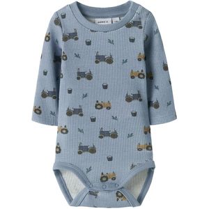 Name It Romper l/s - Wafel - NbmLactor - Dusty Blue m. Print - Name It - 68 - Romper L/S