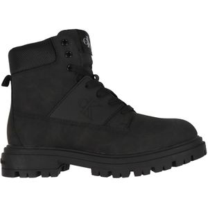 Worker Boots - Zwart - Veterschoenen - Blokhak - Polyester