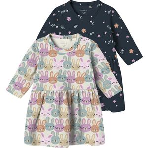 Name It Jurk - 2-pack - NbfVandora - Dark Sapphire/Small Bloemen - Name It - 56 - Jurk