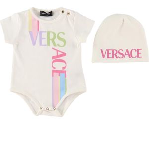 Versace Cadeaubox - Muts/Romper s/s - Wit/Roze m. Logo - Versace - 6-9 mnd - Romper S/S