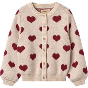Wheat Cardigan - Merinowol - Offwhite Melange m. Harten - Wheat - 3 jaar (98) - Cardigan