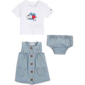 Tommy Hilfiger Set - Jurk/T-Shirt/Bloomers - Denimstreep - Tommy Hilfiger - 74 - Shorts