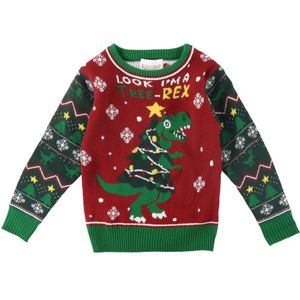 Jule-Sweaters Blouse m. Licht - The Tree-REX Sweater - Rood/Groe - Jule-Sweater - 1-2 jaar (80-92) - Kostuum