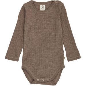 Müsli Romper l/s - Rib - Wol - Walnootmelange - Müsli - 74 - Romper L/S