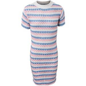 Hound Jurk - Gebreid - Roze/Wit/Blauw Gestreept m. Pointelle - Hound - 10 jaar (140) - Jurk
