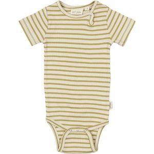Petit Piao Romper s/s - Rib - Modaal - Khaki/Dark Off White - Petit Piao - 56 - Romper S/S