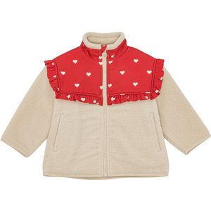 Flöss Fleece Jas - Ellen - Poppy Rood/Soft White - Flöss - 9-12 mnd - Fleece Jassen