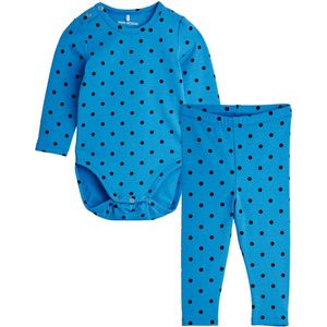 Mini Rodini Set - Leggings/Romper l/s - Polka Dots - Blauw - Mini Rodini - 56/62 - Romper L/S