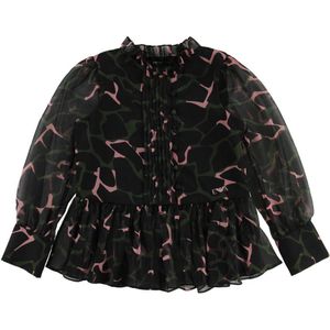 Emporio Armani Overhemdblouse - Zwart m. Legergroen/Roze - Emporio Armani - 12 jaar (152) - Shirts