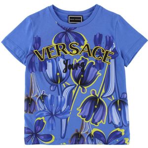 Young Versace T-Shirt - Blauw m. Bloemen - Versace - 4 jaar (104) - T-Shirts
