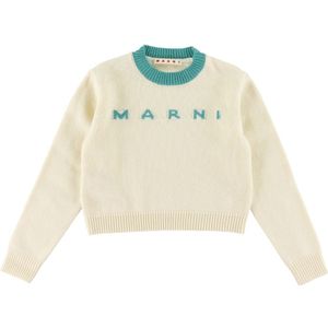Marni Blouse - Wol - Bijgesneden - Wit/Turquoise - Marni - 8 jaar (128) - Shirts