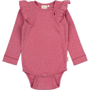 Petit Piao Romper l/s - Rib - Modaal - Frill - Light Berry - Petit Piao - 62 - Romper L/S