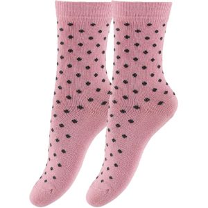 Fuzzies Sokken - 2-pack - Gl. Roze m. Antraciet Grijs Stippen - Fuzzies - 17/19 - Sokken