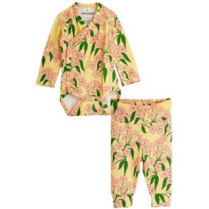 Mini Rodini Set - Broek/Wikkelromper l/s - Alpine Bloemen - Geel - Mini Rodini - 56 - Romper L/S