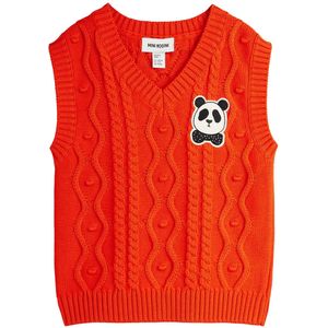 Mini Rodini Vest - Gebreid - Panda-patch - Rood - Mini Rodini - 4-5 jaar (104-110) - Vest