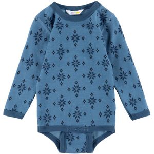 Joha Romper l/s - Wol/Katoen - Blauw m. Sneeuwvlokken - Joha - 50 - Romper L/S