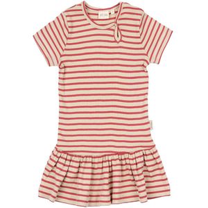 Petit Piao Jurk - Rib - Modaal - Light Berry/Dark Off White - Petit Piao - 1 jaar (80) - Jurk