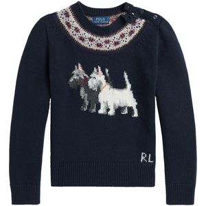 Polo Ralph Lauren Blouse - Gebreid - Navy m. Honden - Polo Ralph Lauren - 7 jaar (122) - Shirts
