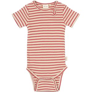 Petit Piao Romper s/s - Rib - Modaal - Light Berry/Dark Off Whit - Petit Piao - 56 - Romper S/S
