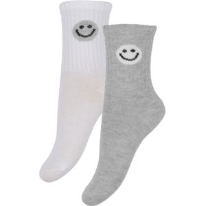 Minymo Sokken - 2-pack - Grijs Gevlekt/Wit m. Smiley - Minymo - 23/26 - Sokken