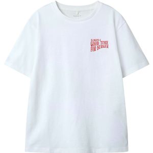 Name It T-Shirt - NkmDuster - Bright White/Burger - Name It - 6 jaar (116) - T-Shirts
