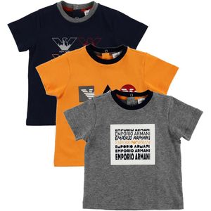 Emporio Armani T-Shirt - 3-pack - Grijs Gevlekt/Zwart/Oranje - Emporio Armani - 9 mnd - T-Shirts