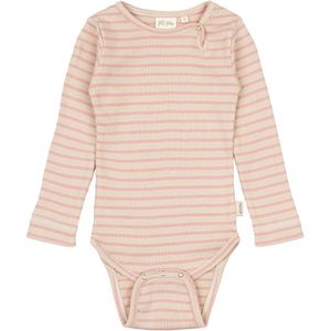 Petit Piao Romper l/s - Rib - Modaal - Helder Rose/Dark Off Whit - Petit Piao - 74 - Romper L/S