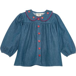 Flöss Blouse - Vilma - Denim - Mid Blue Strawberry - Flöss - 2 jaar (92) - Shirts