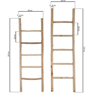 Teakea - Teakhouten decoratie ladder | Naturel Eiken-Look| 50x5x175