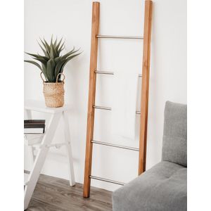 Teakea - Decoratie ladder | Teakhout met RVS Stijlen | Naturel Teak | 50x5x150