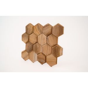 Teakea - Hexagon plakhout 3D | Naturel Houten Wandpaneel | 30 x 26 x 2