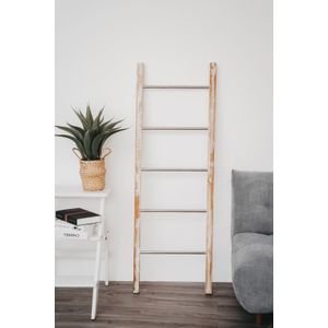 Teakea - Decoratie ladder Teakhout met RVS Stijlen | White-Washed Teak | 50x5x175