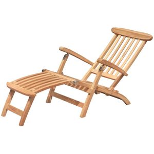 Teakea - Teak Deckchair met Afneembare Voetenbankje |Tuin Ligstoel | Verstelbaar in 5 standen | RVS Beslag