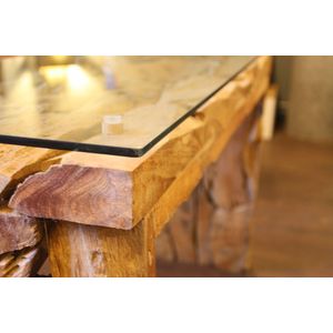 Teakea - ROOT | Teak Wortel Salontafel met glas | Vierkant | 60x60x45